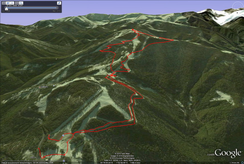 Il tracciato rilevato dal GPS durante l'escursione sull'Alpet. Quello di destra è l'itinerario seguito in salita, quello di sinistra è il percorso fatto in discesa