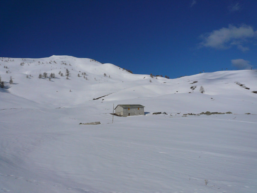 Lasciata sulla destra la carrareccia Monesi - Colle di Tenda, salgo alla malga Panizzi. Al 18 aprile la neve è ancora tantissima! 