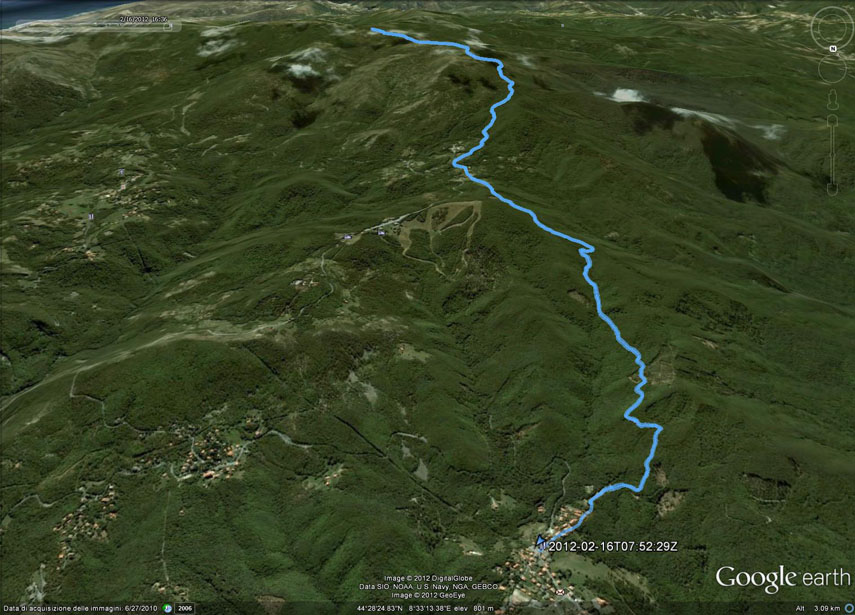 Il tracciato dell'escursione rilevato con il gps. Partenza da Palo - località Veirera - pendici ovest e sud Monte Ermetta - pendici nord-ovest Monte Beigua - Croce Monumentale del Beigua. Ritorno per lo stesso itinerario dell'andata
