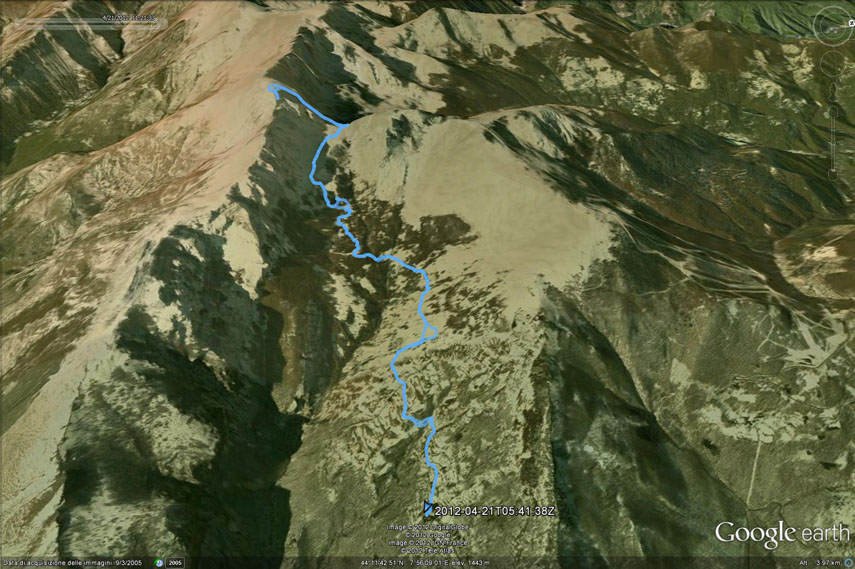 Il tracciato dell'escursione rilevato con il gps. Partenza da Valdinferno - Case Mulattieri - Vallone del Rio della Bura - Colla Bassa - Monte Antoroto. Ritorno per lo stesso percorso dell'andata