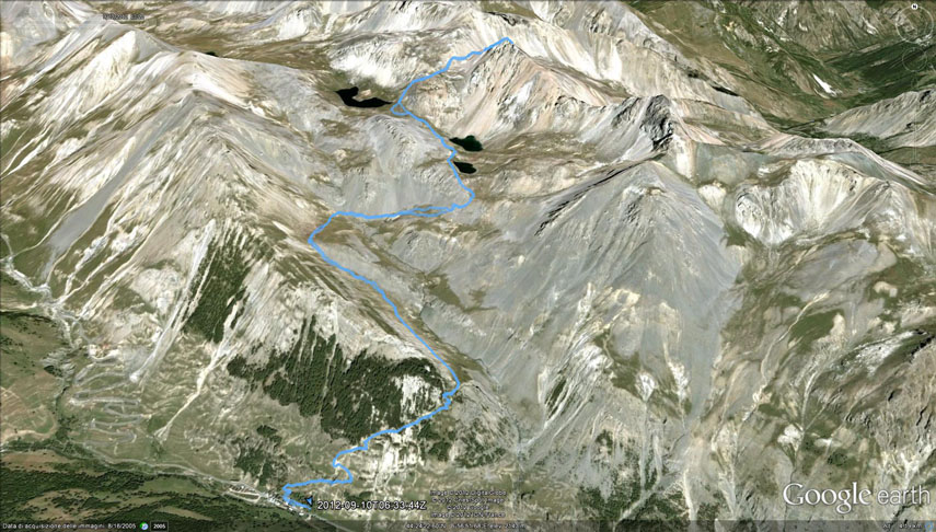 Il tracciato rilevato con il gps. Argentera - La Tinetta - Lago Inferiore, Mediano e Superiore di Roburent - Colle della Scaletta - Monte Scaletta - Discesa per lo stesso itinerario di salita