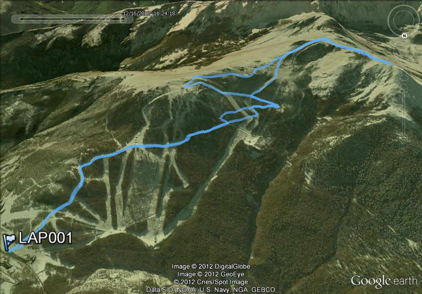 Il tracciato dell’escursione rilevato con il gps. Partenza dalla Colla di Casotto - salita lungo le piste da sci fino all’arrivo dello skilift “Mussiglione” - infine breve tratto di dorsale fino in vetta al Monte Mussiglione. Discesa lungo le piste da sci