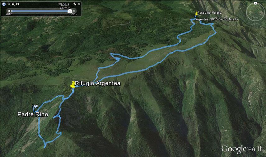 Il tracciato dell’escursione rilevato con il gps. Partenza dal Passo del Faiallo (m. 1061) - Cian de Toe - anticima orientale del Reixa - Monte Reixa (m. 1183) - Passo Vaccaria (o Passo Vaccheria, m. 1115) - Rocca Vaccaria (o Rocca Vaccheria, m. 1167) - Rocca del Groppazzo - Passo della Crocetta (m. 1068) - Rifugio Argentea (Cima Pian di Lerca, m. 1090) - Monte Argentea (m. 1082) - colletto “la Collettassa” (m. 932) - Rifugio Padre Rino (o Casa Leveasso, m. 903) - Rifugio Argentea - strada sterrata Tenuta Bucastrella - pendici settentrionali della Rocca Vaccaria - Casa Tassara (m. 1002) - Passo del Faiallo